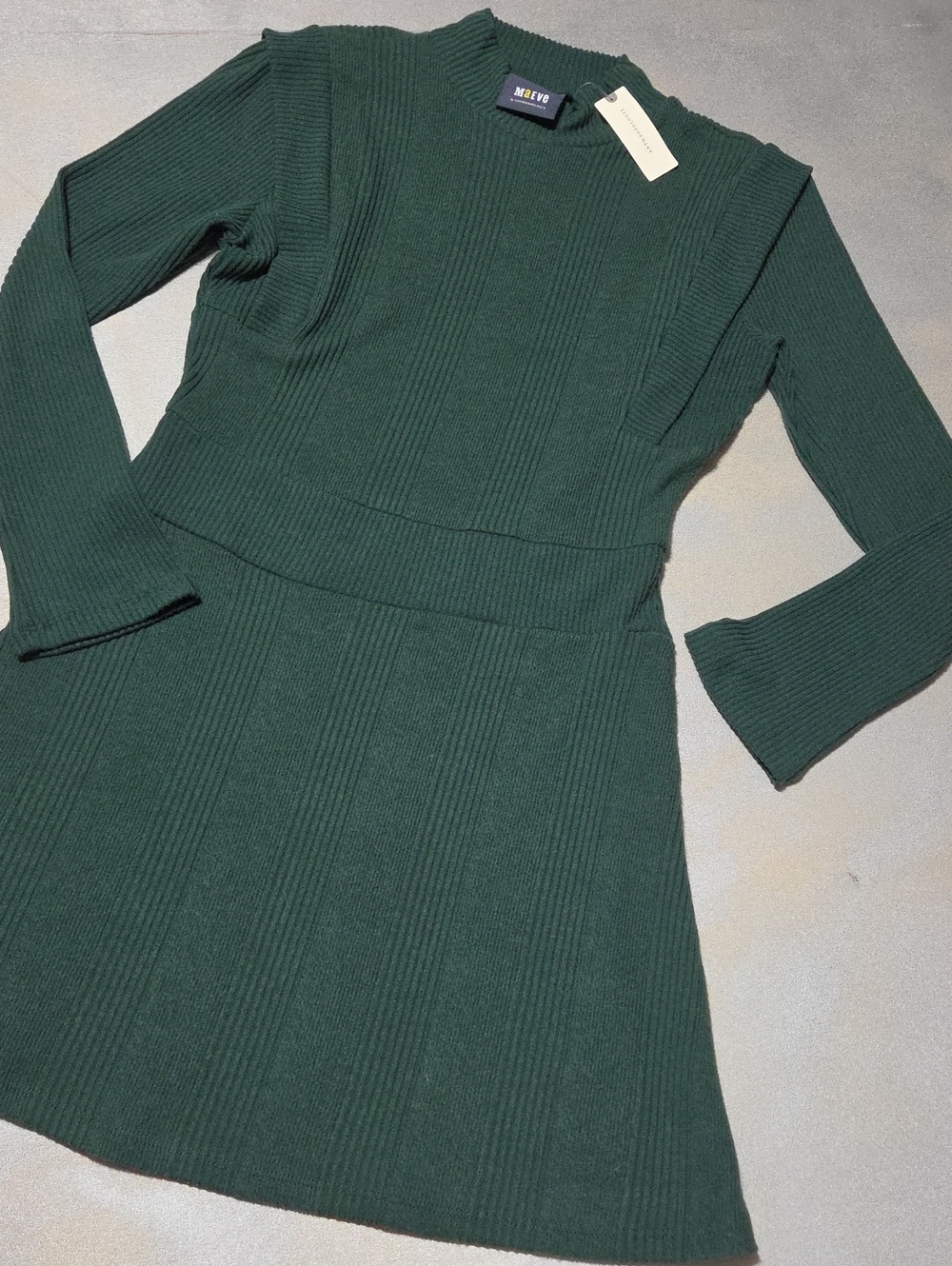 Anthropologie MAUVE Dark Green Ribbed Long-Sleeve Knit Dress New!